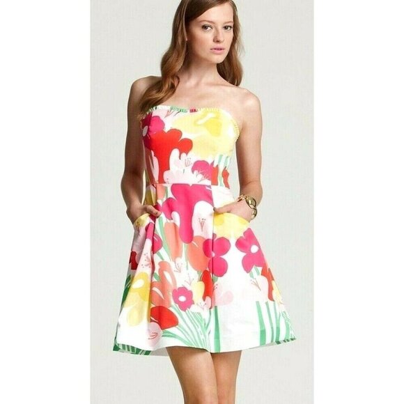Lilly Pulitzer Blossom Lavish Lilly's Place Floral Strapless Fit Flare Dress 6 - Picture 4 of 10